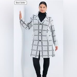 NWT Avenue Black and White Houndstooth 3 Button Sweater Coat Size 26/28